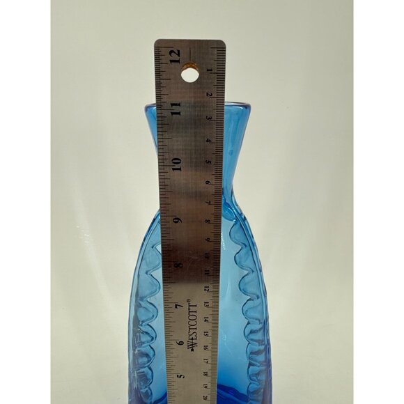 Blenko Blue Glass Vase #932 Azure 1993 With Ruffled Design - Picture 3 of 7